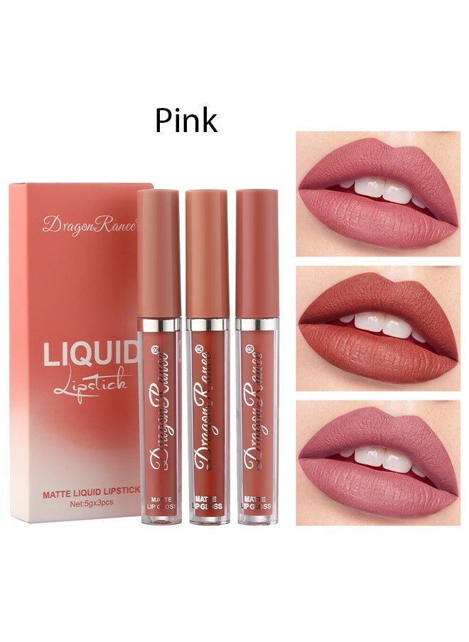3-pack set with lip gloss velvet matte lipstick, dark red color lip gloss
