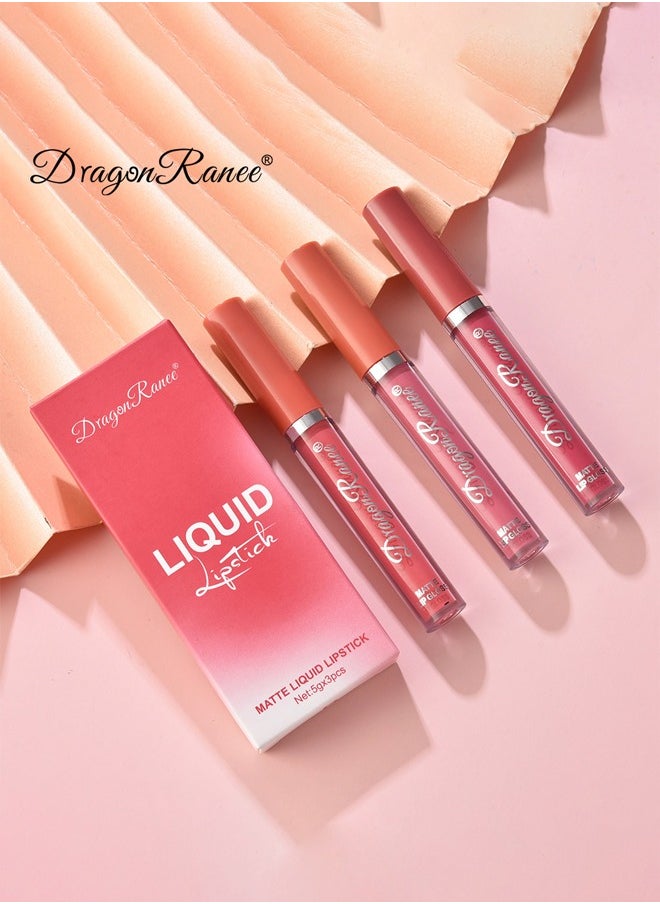 3-pack set with lip gloss velvet matte lipstick, dark red color lip gloss