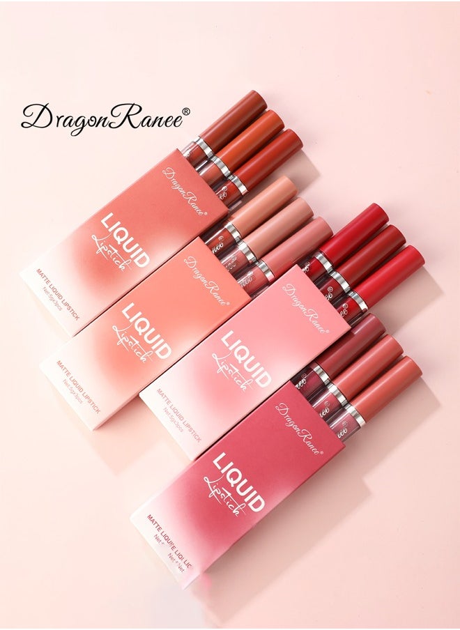3-pack set with lip gloss velvet matte lipstick, dark red color lip gloss