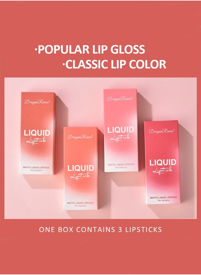 3-pack set with lip gloss velvet matte lipstick, dark red color lip gloss