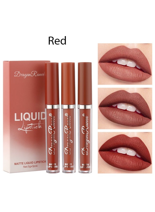 3-pack set with lip gloss velvet matte lipstick, dark red color lip gloss