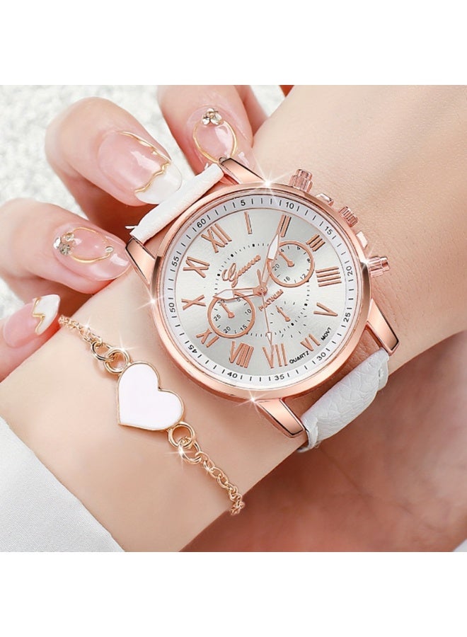 Geneva Women's Digital Quartz Watch & Bracelet Set - Fashion Leather Strap Wristwatch (White) - Image 1