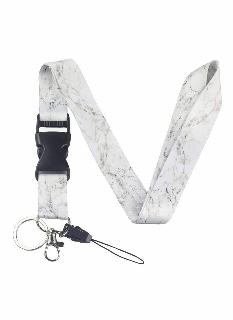SYOSI - Lanyard Strap, Soft Fabric Neck Lanyard Card Holder Keychain Lanyard Neck Strap Keys Lanyards Strap ID Lanyard Cell Phones Bags Accessories Quick Release Detachable Buckle, White Marble Style - Image 1