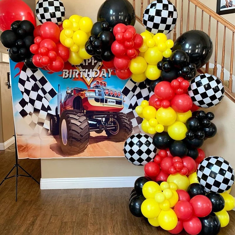 BBPOOL 150PCS Race Car Balloons Arch Garland Kit Racing Car Birthday Party Checkered Foil Balloons for Birthday Decorations ï¼ˆNo Backdropï¼‰ - Image 1