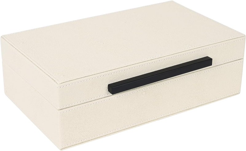 XIGEXIGE Beige Faux Leather Shagreen Decorative Storage Box - Small Jewelry Organizer & Keepsake Box with Lid for Home Decor - Image 3