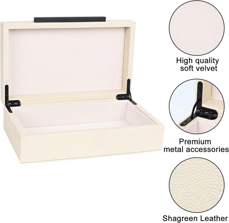 XIGEXIGE Beige Faux Leather Shagreen Decorative Storage Box - Small Jewelry Organizer & Keepsake Box with Lid for Home Decor - Image 5