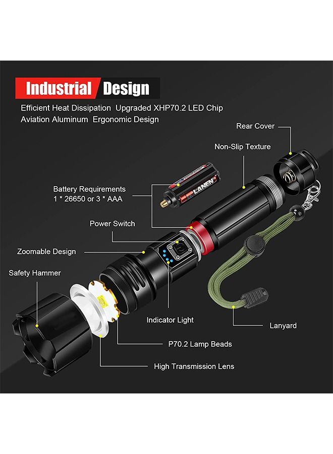 Arabest LED 10000 Lumens Flashlight XHP70.2 Rechargeable LED Flashlight IP67 Waterproof Zoomable Tactical (with 5000 mAh Battery)  - Image 5