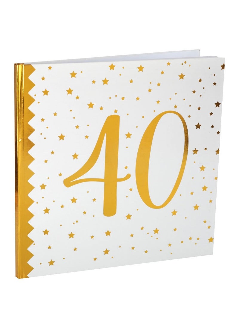 كتاب ضيوف الذكرى السنوية الأربعين للذكرى السنوية، من الورق المقوى، مزين بالنجوم، باللون الأبيض الذهبي، 24 سم