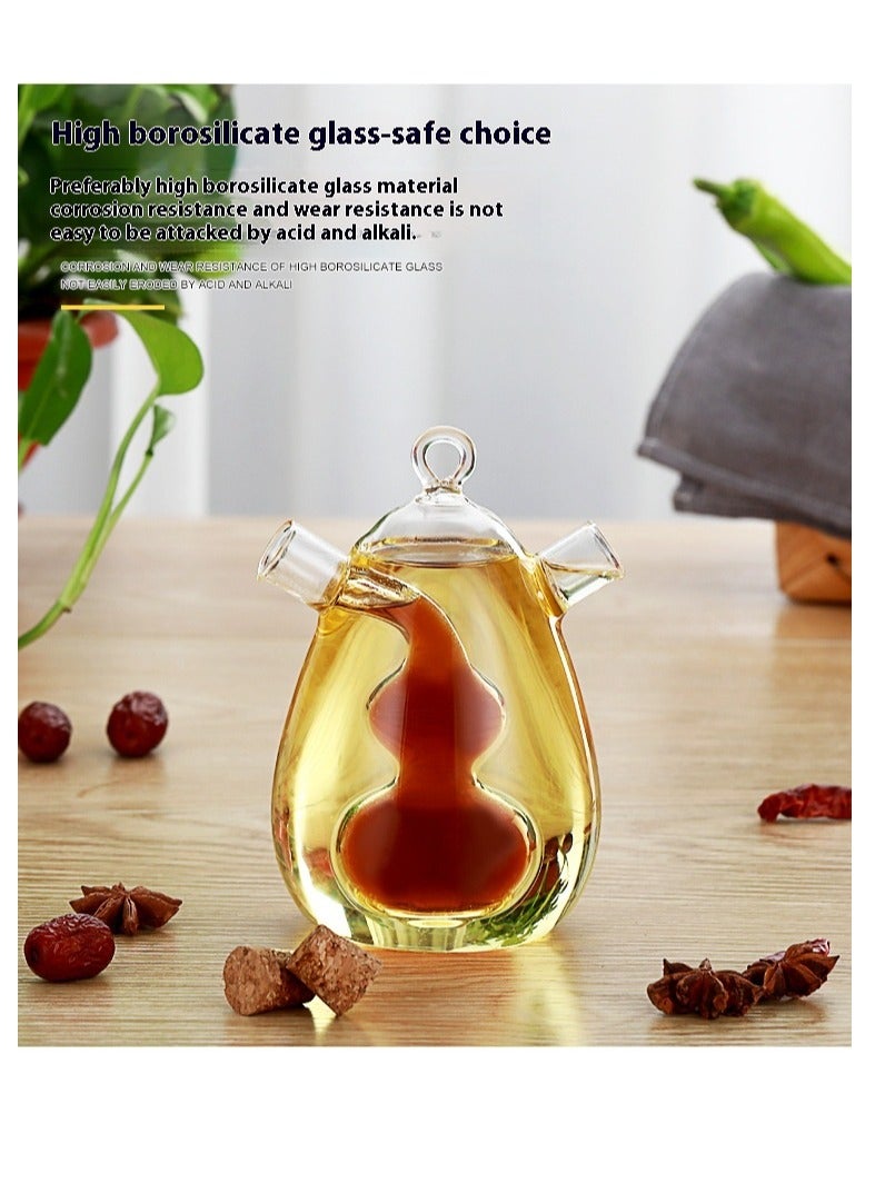 Bluejw زجاجة زيت الزيتون زجاجة يدوية الصنع قاع رطب زجاج بوروسيليكات عالي 2 في 1 زجاجة زيت وخل 440 مل - Image 2