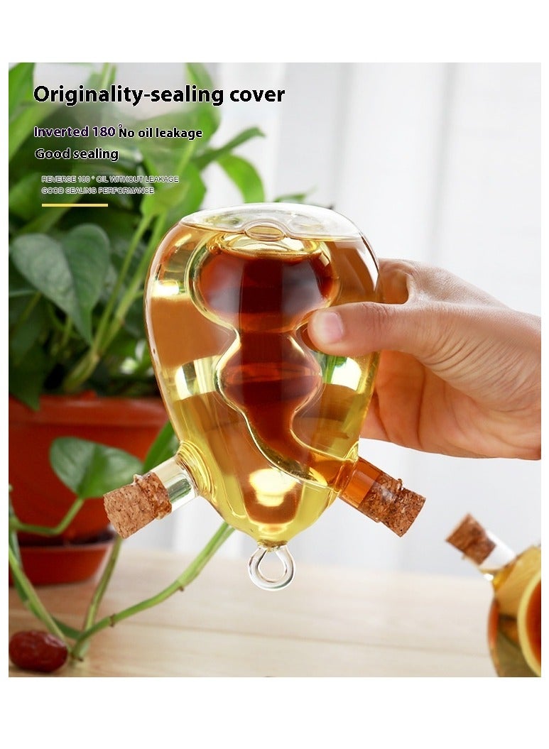 Bluejw زجاجة زيت الزيتون زجاجة يدوية الصنع قاع رطب زجاج بوروسيليكات عالي 2 في 1 زجاجة زيت وخل 440 مل - Image 4