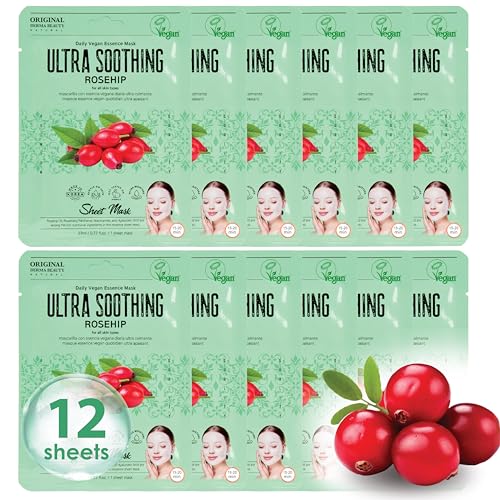 Innerest Original Derma Beauty Vegan Face Masks 12 PK Ultra Soothing Jojoba Oil Face Mask Skin Care Sheet Masks Set for Beauty & Personal Care Korean Face Mask - Image 1