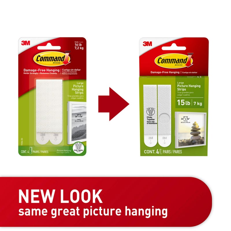 Command 15 lb Large Picture Hanging Strips 4 Pairs (8 Command Strips), Damage-Free Hanging Picture Hangers, No Tools Wall Hanging Strips for Home Decor, White Adhesive Strips - Image 5