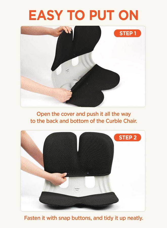 curble غطاء كيربل جراند، غطاء قابل للفصل لكرسي الكبار، دعم مريح للظهر والفقرات القطنية (أسود) - Image 4
