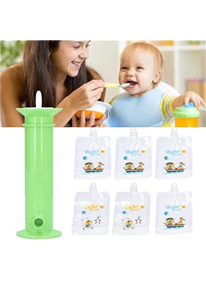 Baby Food Maker, 7pcs Set Baby Food Pouch Maker, Reusable Pure Color Pouches Toddler Fruit Squeeze Puree Filler for Homemade Semi Solid Food for Infant Complementary Food (Green)  - Image 4