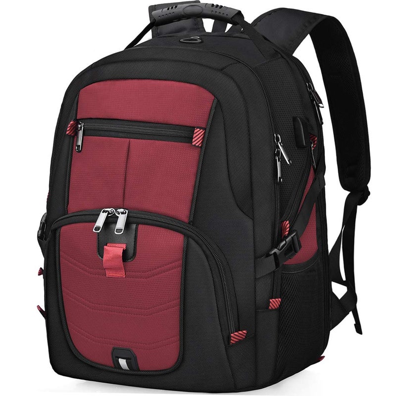 NUBILY Laptop Backpack 17 Inch Waterproof Extra Large TSA Travel Backpack Anti Theft College Business Mens Backpacks with USB Charging Port 17.3 Gaming Computer Backpack for Women Men Red 45 L - Image 1