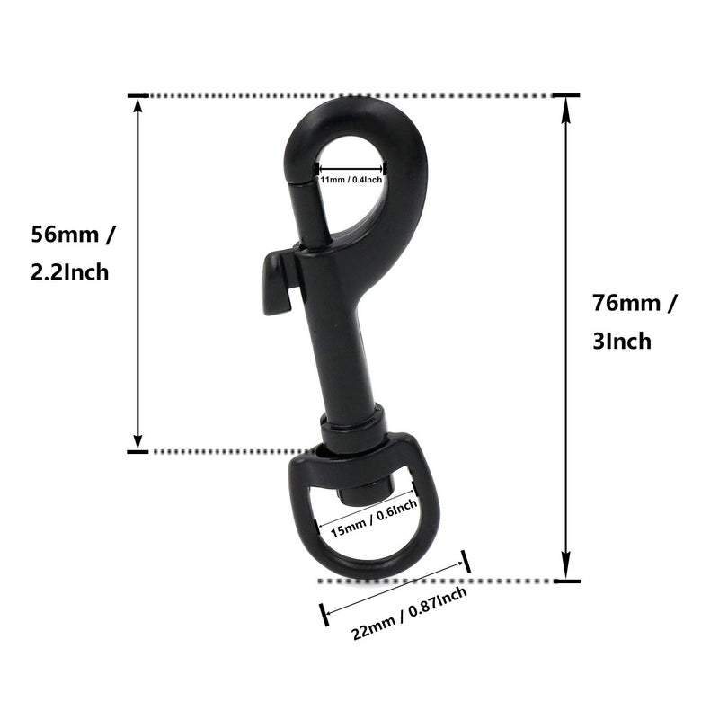 BIKICOCO 3/5'' Swivel Bolt Snap Hook Lobster Claw Clasp Trigger Spring Loaded Clip, D-Ring Ended, Black - Pack of 10 - Image 2