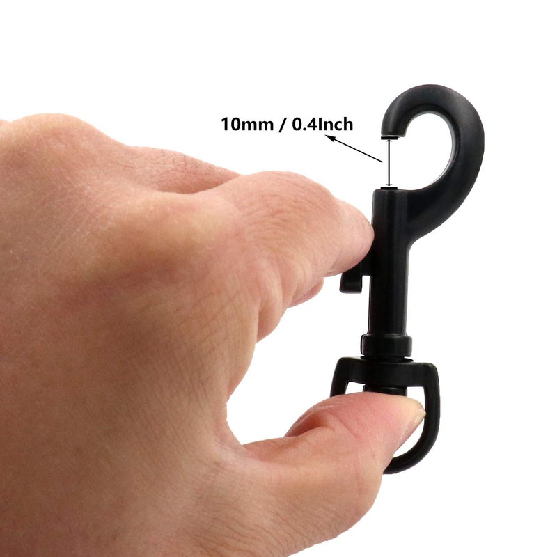 BIKICOCO 3/5'' Swivel Bolt Snap Hook Lobster Claw Clasp Trigger Spring Loaded Clip, D-Ring Ended, Black - Pack of 10 - Image 3