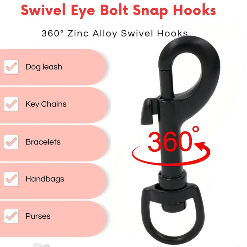 BIKICOCO 3/5'' Swivel Bolt Snap Hook Lobster Claw Clasp Trigger Spring Loaded Clip, D-Ring Ended, Black - Pack of 10 - Image 5