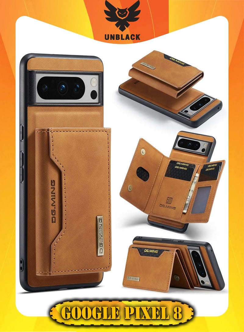 DGMING Wallet Case for Google Pixel 8, DG.MING Premium Leather Phone Case Back Cover Magnetic Detachable with Trifold Wallet Card Holder Pocket (Coffee)  - Image 1