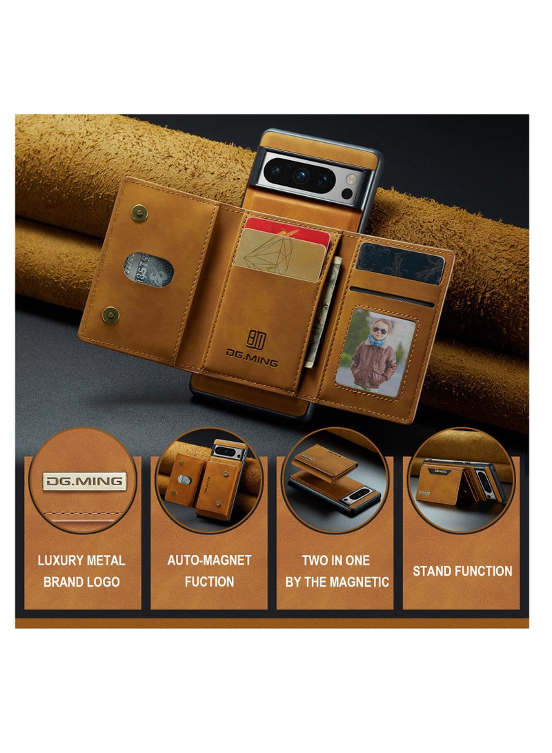 DGMING Wallet Case for Google Pixel 8, DG.MING Premium Leather Phone Case Back Cover Magnetic Detachable with Trifold Wallet Card Holder Pocket (Coffee)  - Image 4