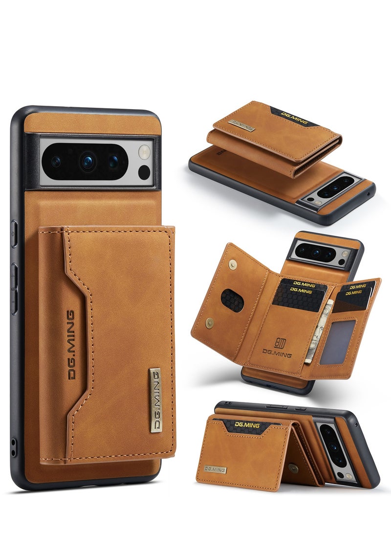 DGMING Wallet Case for Google Pixel 8, DG.MING Premium Leather Phone Case Back Cover Magnetic Detachable with Trifold Wallet Card Holder Pocket (Coffee)  - Image 2