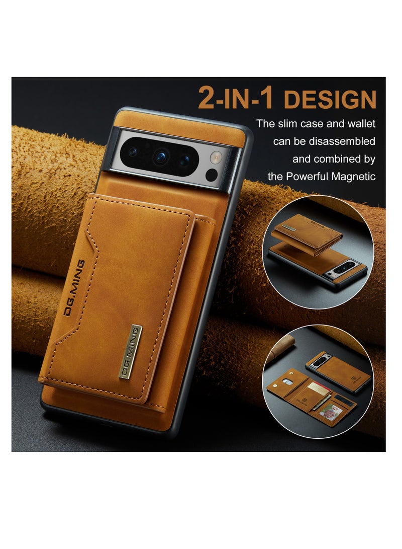 DGMING Wallet Case for Google Pixel 8, DG.MING Premium Leather Phone Case Back Cover Magnetic Detachable with Trifold Wallet Card Holder Pocket (Coffee)  - Image 3