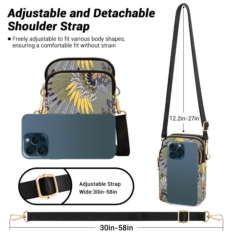 YINHEXI Small Crossbody Bags for Women, Mini Cell Phone Wallet Purse, Shoulder Bag for Women and Men (Gray Boho) - Image 5