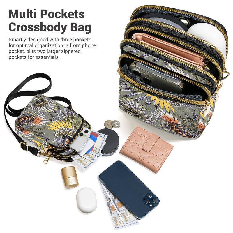 YINHEXI Small Crossbody Bags for Women, Mini Cell Phone Wallet Purse, Shoulder Bag for Women and Men (Gray Boho) - Image 4