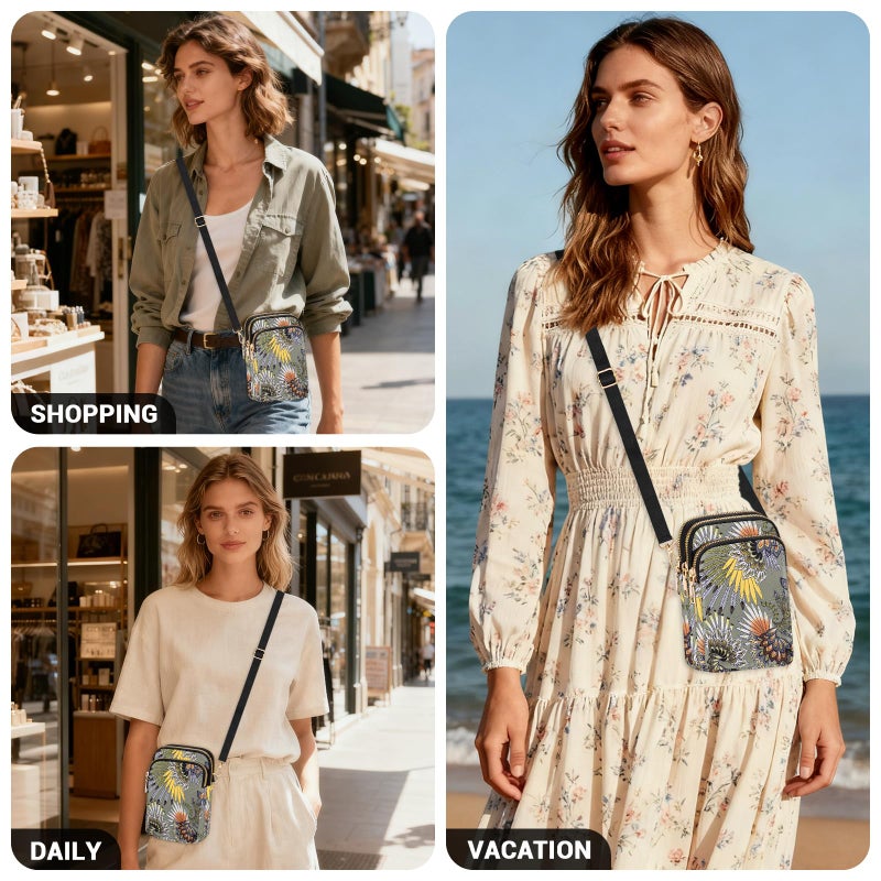 YINHEXI Small Crossbody Bags for Women, Mini Cell Phone Wallet Purse, Shoulder Bag for Women and Men (Gray Boho) - Image 2