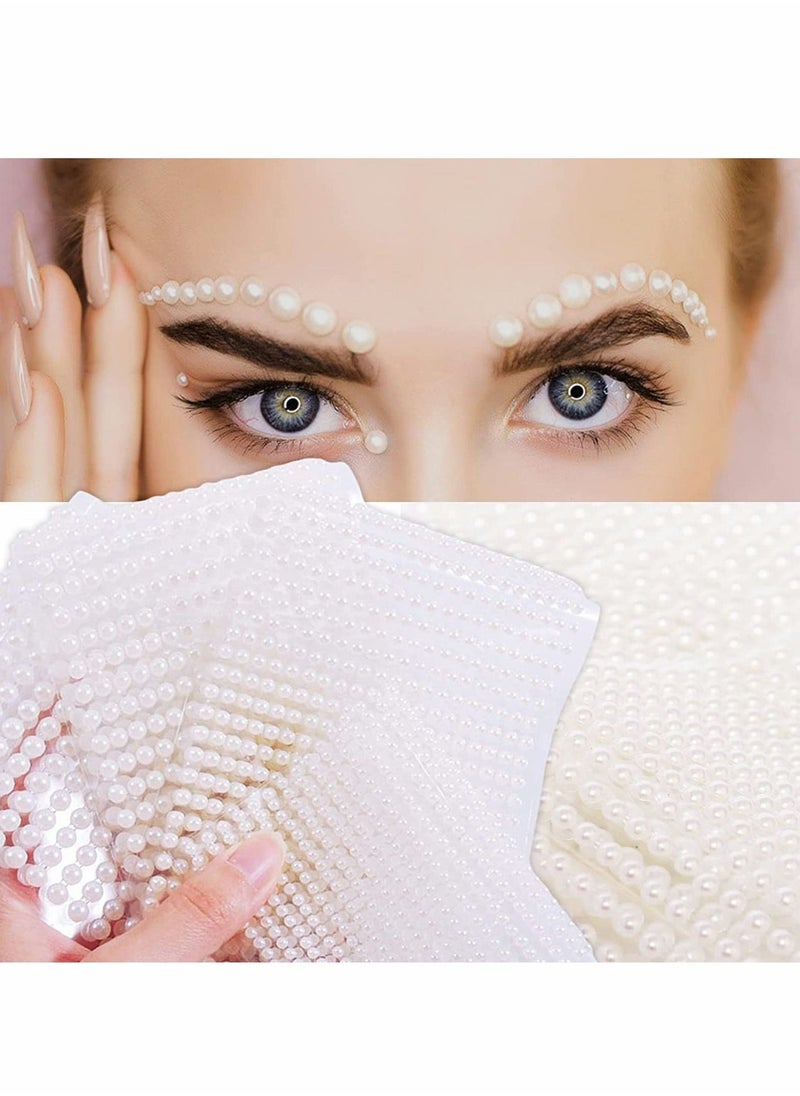 White Pearl Rhinestone Stickers Makeup, Eye Gems Face Jewels Body Crystal Makeup Diamonds Temporary Tattoo Dots for Women Girls 3D Self Adhesive Flatback Pearls Nail Art Decorations, 4 Size 2800 PCS - Image 2