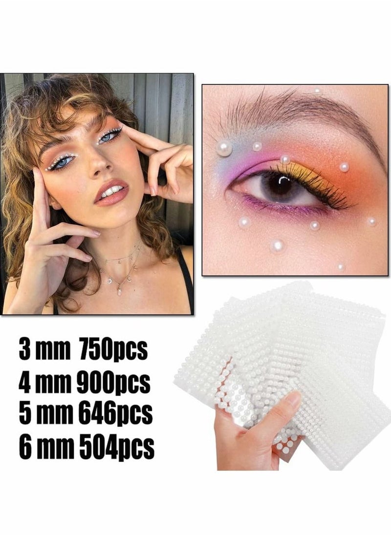 White Pearl Rhinestone Stickers Makeup, Eye Gems Face Jewels Body Crystal Makeup Diamonds Temporary Tattoo Dots for Women Girls 3D Self Adhesive Flatback Pearls Nail Art Decorations, 4 Size 2800 PCS - Image 3
