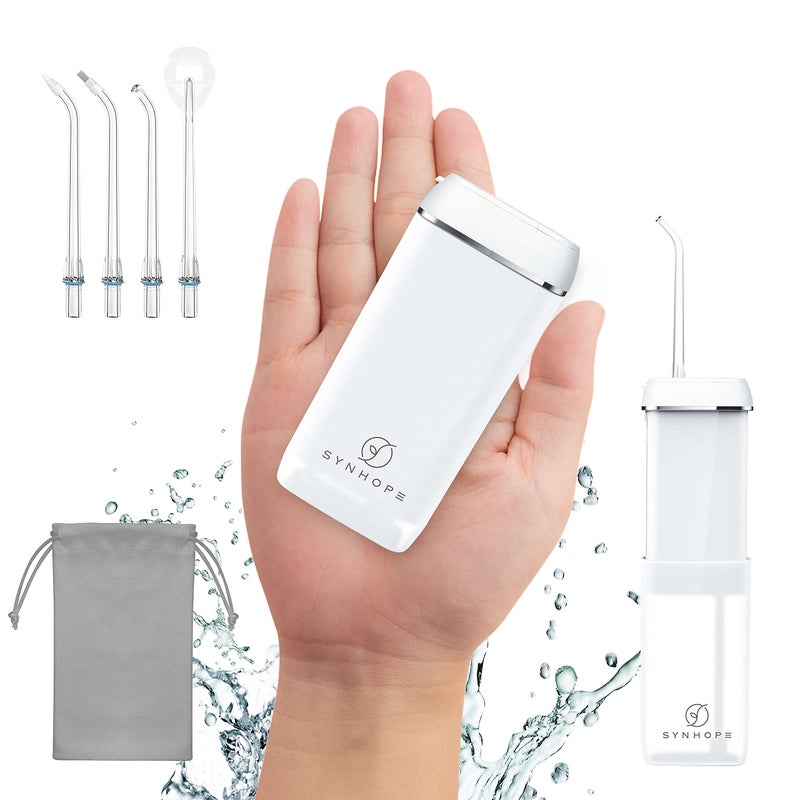 SYNHOPE Water Flosser [ Mini Cordless Portable ] Oral Irrigator Water Teeth Cleaner Pick, Telescopic Water Tank, 3 Modes & IPX7 Waterproof, Home & Travel Water Floss for Teeth, Braces Bridges Care (White) - Image 1