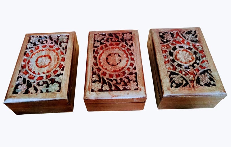 Design Dynamics Design Dynamics Handcarved Antique Finish Decorative Wooden Boxes Set of 3 DDOCT23WB04 6X 4 X 175 for Storage Organising Home Decor and Gifting PATTERN 2 - Image 2