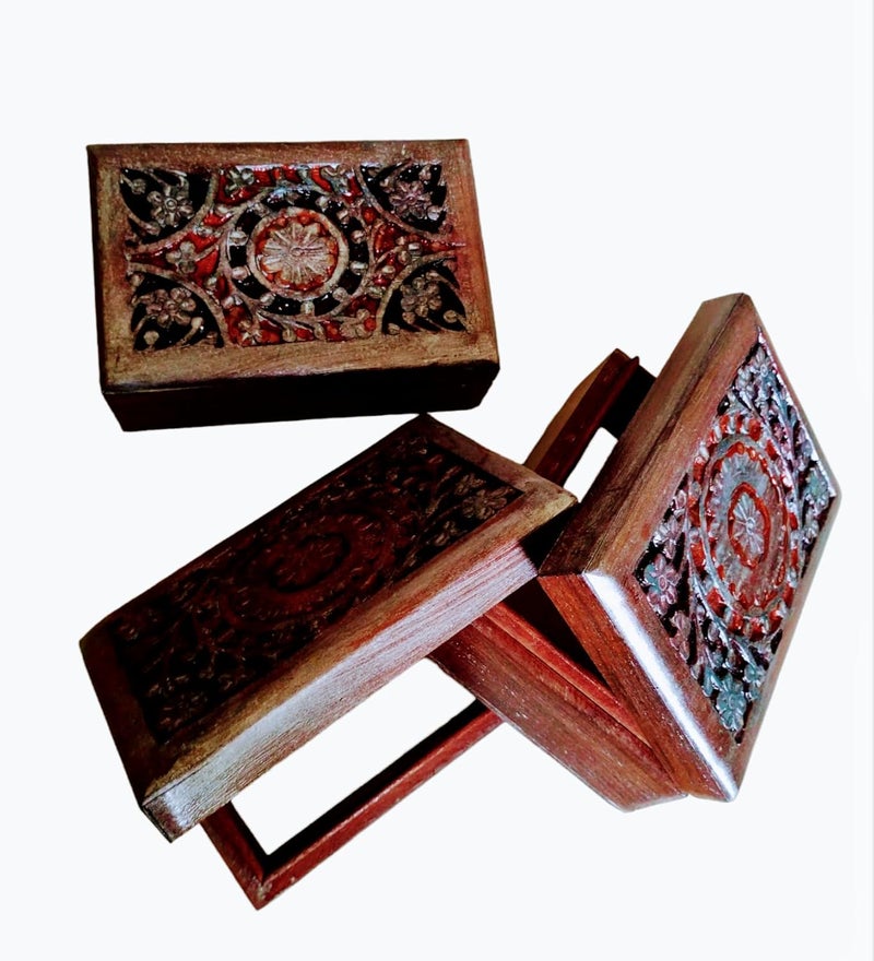 Design Dynamics Design Dynamics Handcarved Antique Finish Decorative Wooden Boxes Set of 3 DDOCT23WB04 6X 4 X 175 for Storage Organising Home Decor and Gifting PATTERN 2 - Image 4