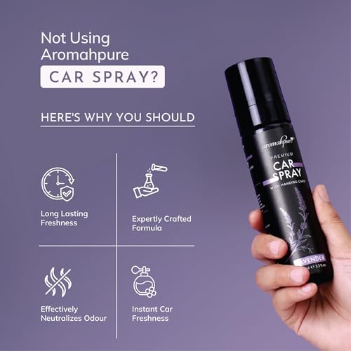 Aromahpure Lavender Car Perfume Spray | 100ml | with Hanging Card | Long Lasting 800+ Sprays Car Fresheners | Travel Friendly Car Air Freshener | CFC Free &Fast Acting Formula - Image 4
