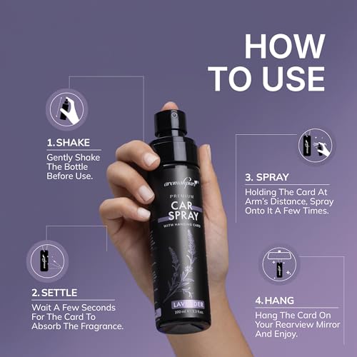 Aromahpure Lavender Car Perfume Spray | 100ml | with Hanging Card | Long Lasting 800+ Sprays Car Fresheners | Travel Friendly Car Air Freshener | CFC Free &Fast Acting Formula - Image 5