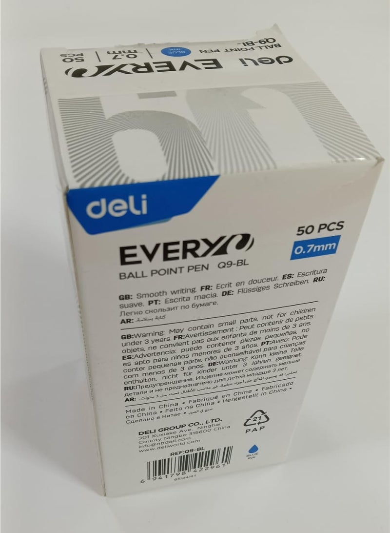ديلي أقلام حبر جاف ديلي Q9-BL إيفري، أزرق، 0.7 مم، عبوة من 50 قلمًا - Image 2