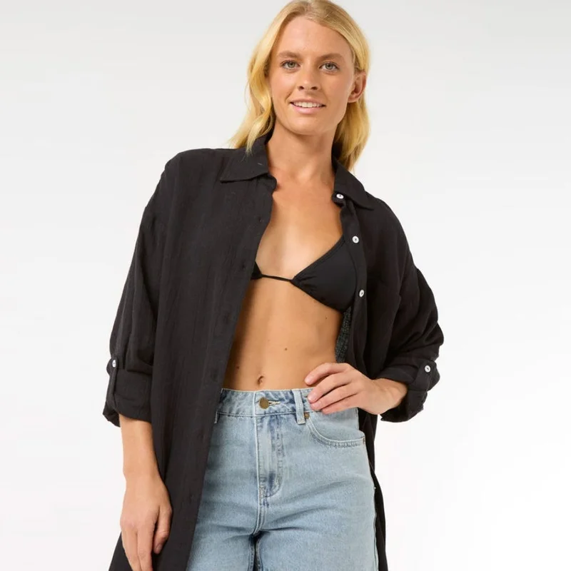 RIP CURL Premium Linen Long Sleeve Button Through Shirt - Women