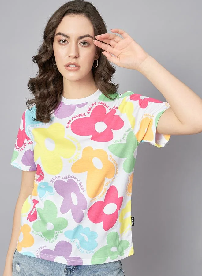 Take Two Women Floral Print Cotton T-Shirt By The Dry State