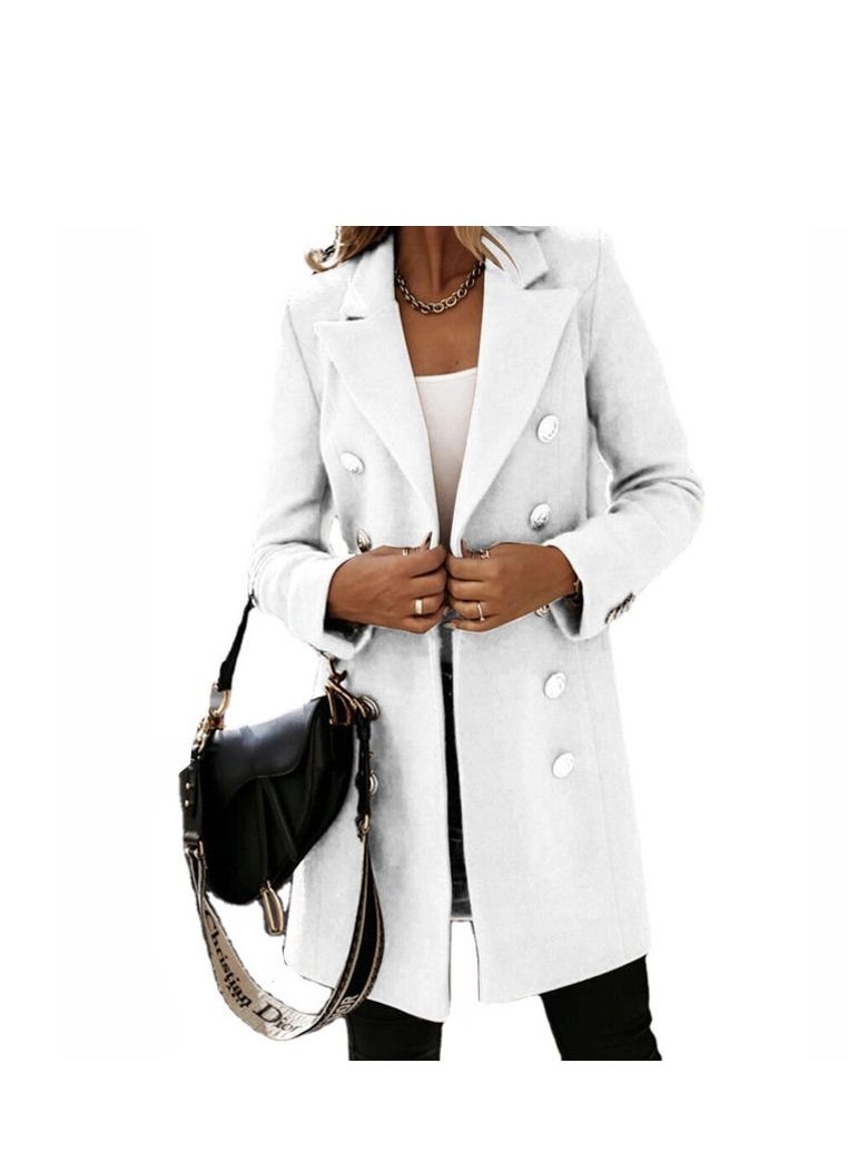Loquat - New Women's Fashion Simple Long Sleeve Lapel Button Wool Overcoat - Image 1