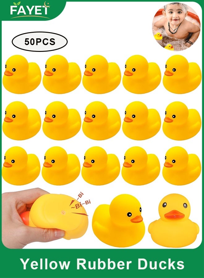 FAYET 50 Pcs Yellow Rubber Duck Bath Toys for Toddlers, Floating Squeaky Baby Shower, Bathtub & Party Decoration - Image 1