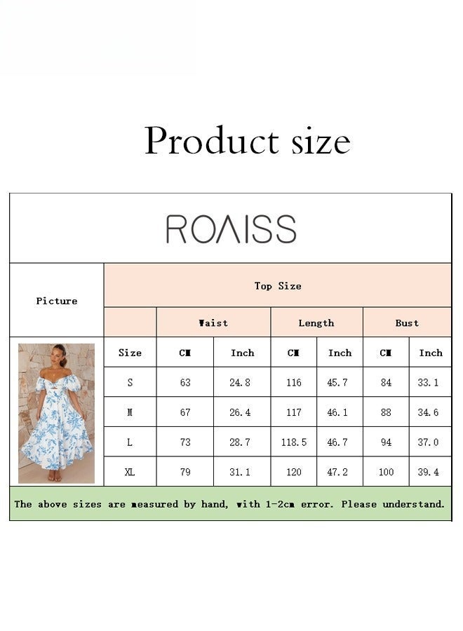 Fashionable Printed Puff Sleeve Dress Women's Large Square Collar High Waist Midi Dress with Floral or Geometric Patterns for Daily Commuting and Vacation Wear Comfortable Elegant Design - Image 3