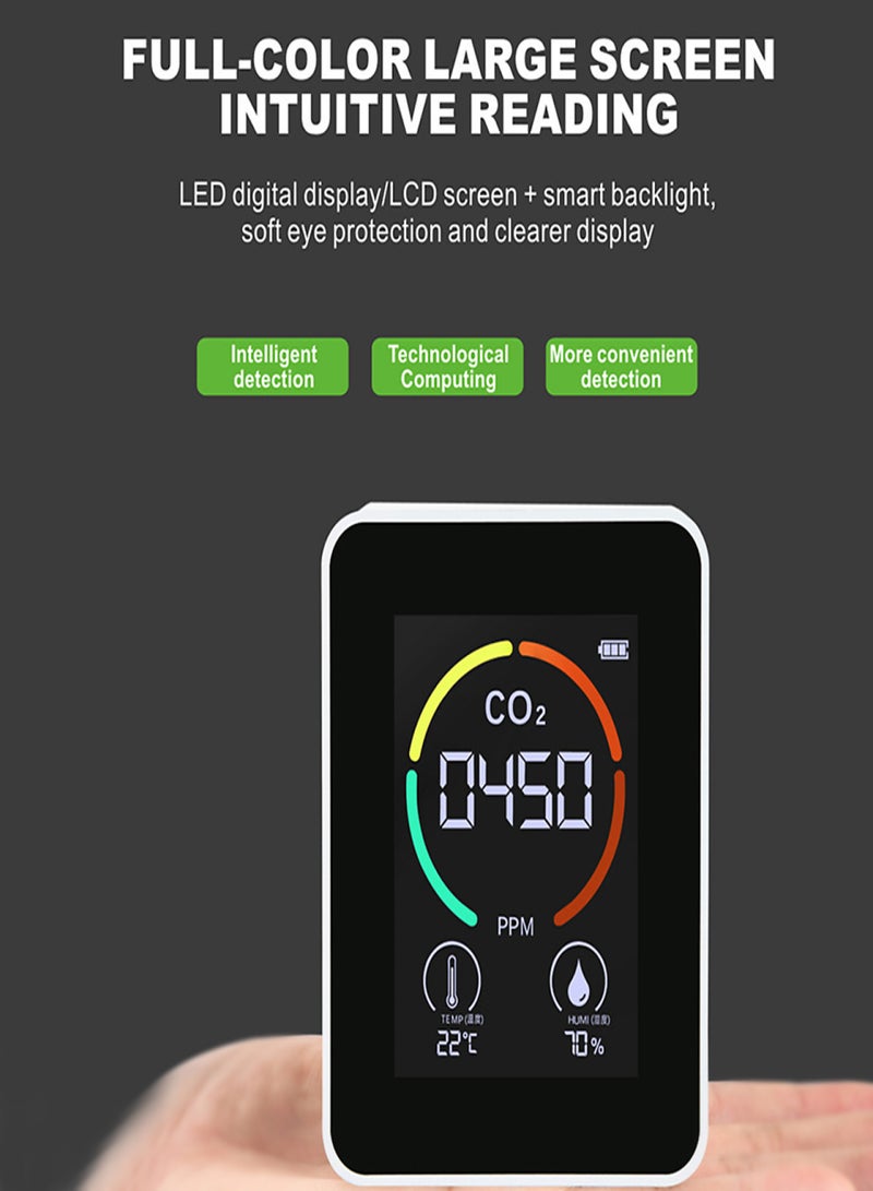 Household Air Quality Detector Multifunctional CO2/Temperature/Humidity Monitor Carbon Dioxide PPM Semiconductor Sensor LED Display 1200mAh - Image 2