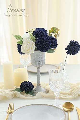 Floroom Artificial Dahlia Flowers 25pcs Real Looking Navy Blue Foam Fake Roses with Stems for DIY Wedding Bouquets Bridal Shower Centerpieces Floral Arrangements Party Tables Home Decoration - Image 3