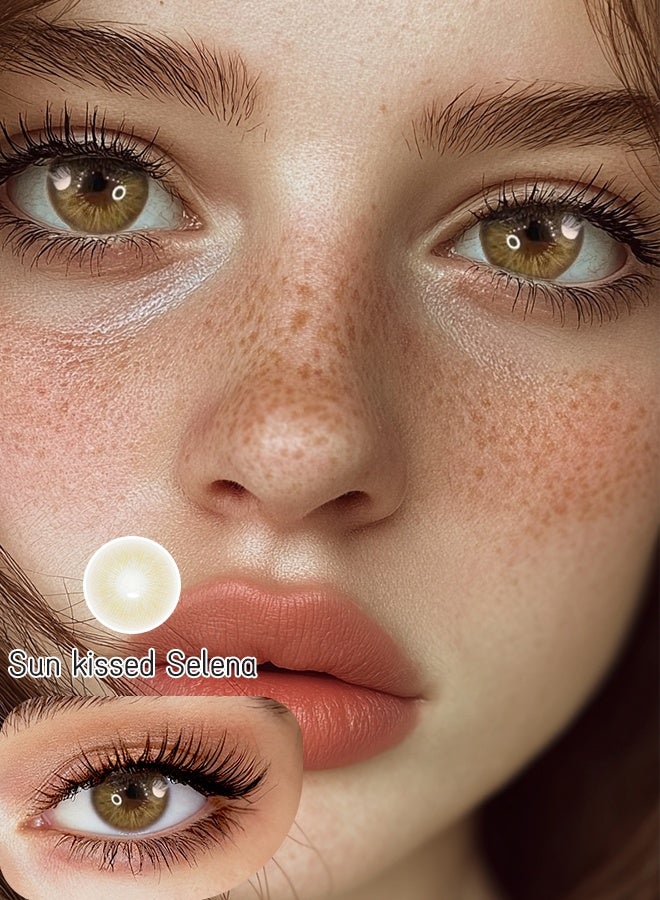عيون غامضة ميستيك آيز عدسات لاصقة ملونة 6 أشهر، Sun‑kissed “Selena”  14.20 مم، عدسات تجميلية بمظهر طبيعي، عدسات أزياء للجنسين، مع علبة - Image 1