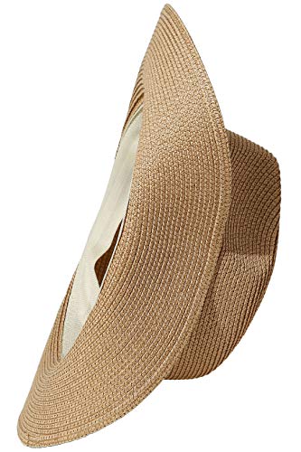 Lanzom Summer Beach Sun Hats for Men Women Foldable Floppy Travel Packable Staw Hat, Wide Brim Hat (Style B-Khaki,Medium Size:Fit for 22.5"-23") - Image 4