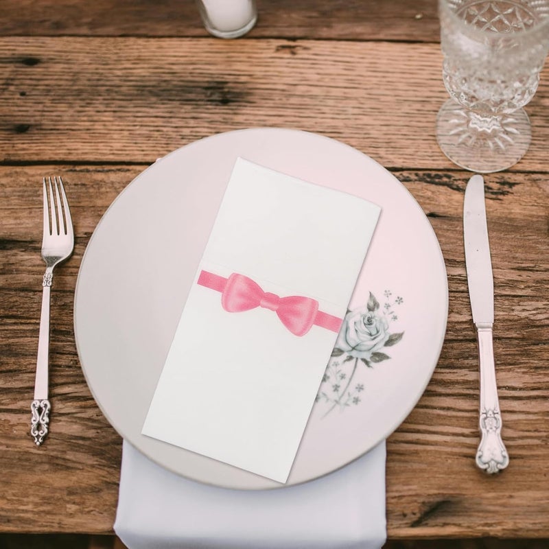 Disposable Bow Print Paper Napkins 40x40cm 50pcs, Pocket Cutlery Napkins for Restaurant, Home Dining, Party Tabletop Decor, Deep Pink - Image 5