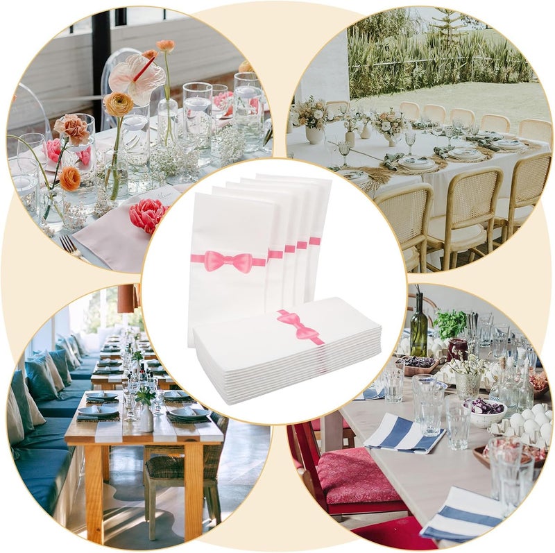 Disposable Bow Print Paper Napkins 40x40cm 50pcs, Pocket Cutlery Napkins for Restaurant, Home Dining, Party Tabletop Decor, Deep Pink - Image 3