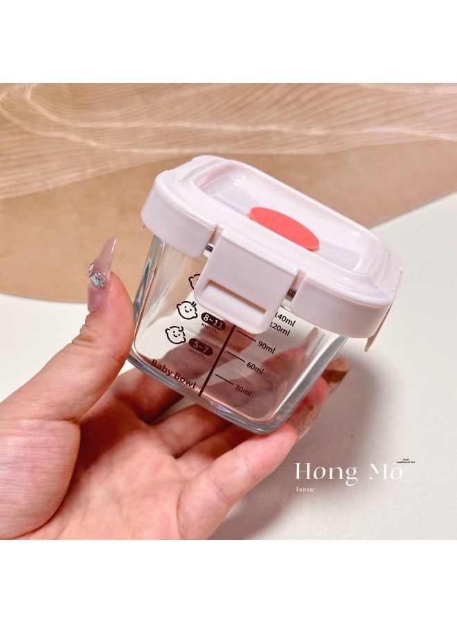 Children's Baby High-value Glass Meal Box Food-grade Durable Preservation Bowl Auxiliary Food Bowl Kitchen Tableware-Specifications:Graduated Square + Gas Apricot Toner Cover-Color:Independent Color Box Packaging 90 Only  - Image 1