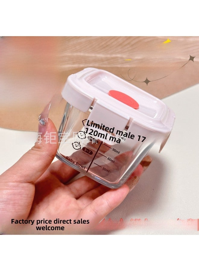 Children's Baby High-value Glass Meal Box Food-grade Durable Preservation Bowl Auxiliary Food Bowl Kitchen Tableware-Specifications:Graduated Square + Gas Apricot Toner Cover-Color:Independent Color Box Packaging 90 Only  - Image 2